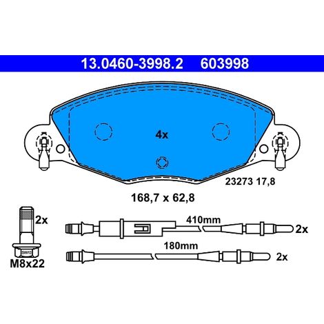 Kit de plaquettes de frein, frein à disque ATE 13.0460-3998.2 CITROËN 4252 16