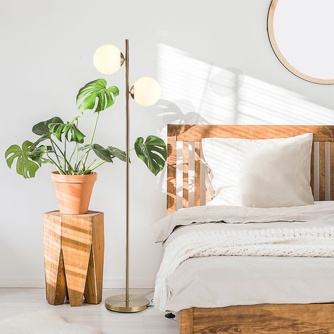 Lampadaire pour salon avec abat-jour en verre en 2 parties, lampe sur pied avec 2 douilles E27 pour salon/chambre, ampoule non incluse. (1/5)