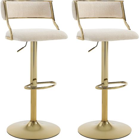 Lot de 2 tabourets de bar en tissu texturé et métal doré - Hauteur réglable - Crème - MAYEMA (1/4)