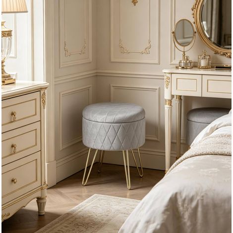 Chaise banc tabouret coffre velours 31,5 cm gris clair HAVRYA (1/5)