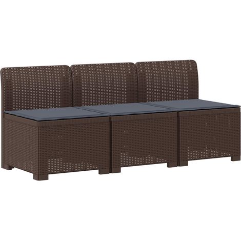Canapé de jardin 3 places avec coussins d'assise aspect rotin en PP modulable marron (1/5)