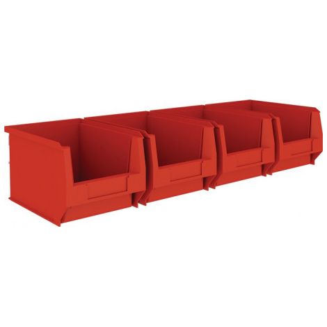 Coffret de rangement avant ouvert H140xL602xP250mm en acier galvanisé avec coffres de rangement ouverts avant 4 x MK4 rouge MAUSER
