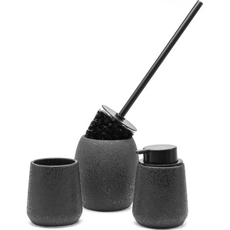 Set 3 accessori bagno da appoggio in ceramica nera con effetto glitter (1/5)