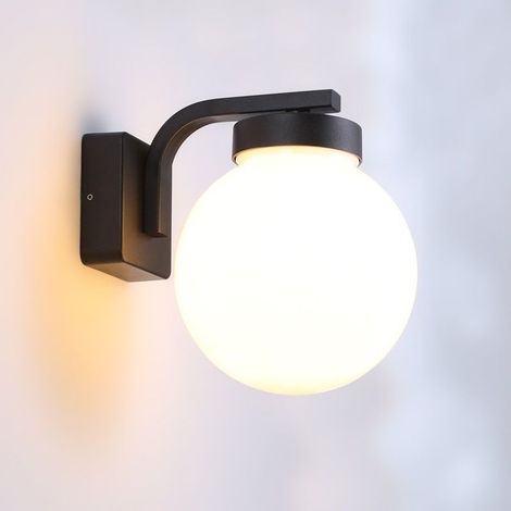 Barcelona Led – Applique murale globe noir IP44 – Aluminium et PMMA – Douille E27 – Dimensions 200x271x250mm – Éclairage extérieur et intérieur (1/5)