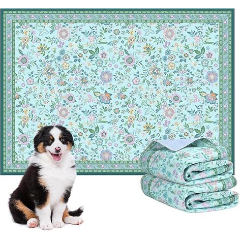 Mat for Dogs, 70 x 100 cm, Green Floral Pattern Dog Training Mat, Non-Slip Rabbit Mat, Suitable for Dogs Cats (1/5)