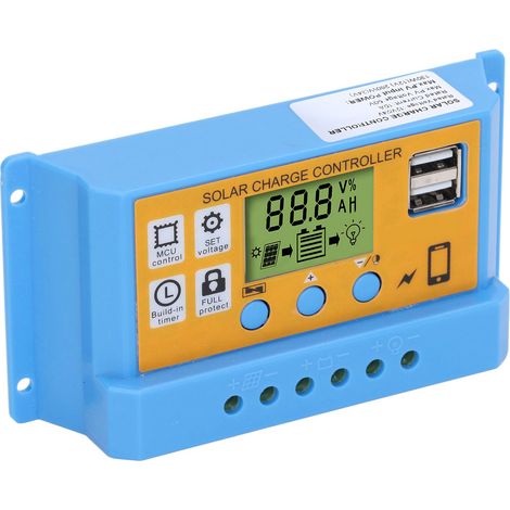 Régulateur Solaire PWM 10A 130W 12V 260W 24V avec Écran LCD et Double USB 5V 2.5A pour Panneau Photovoltaïque et Batterie, En ABS, Chargeur Solaire Domestique Industriel (1/5)