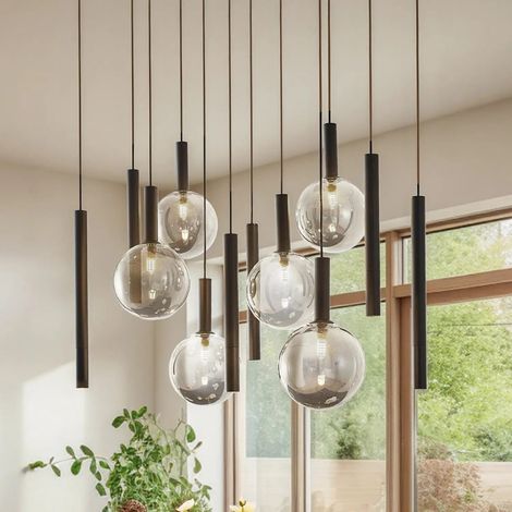 [GEBRAUCHT] B-Ware Lucande Hängeleuchte Pendelleuchte Lumavia Glas Schwarz Klar 12 Flg G9344