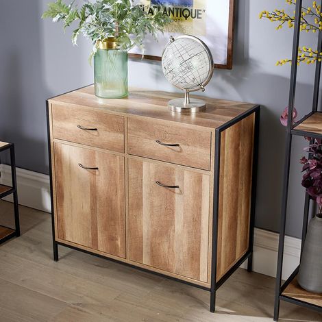 Compact Sideboard Chest Cupboard Storage Unit Modern Oak Finish with Drawers (1/5)