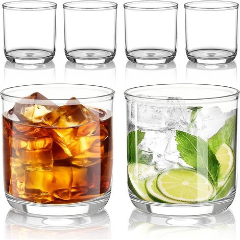 Verres à Whiskey Old Fashioned Set de 6, Plastique PET Transparent 340ml Robustes Incassables, Verres à Boissons pour Bière, Jus, Lait Froid, Scotch, Vodka, Bourbon, Cocktail. (1/5)