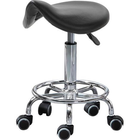 Tabouret Réglable en Hauteur, 5 Roulettes, Assise Ergonomique Rembourrée en Mousse, 36,2x37,5x51-66 cm, Noir (1/5)