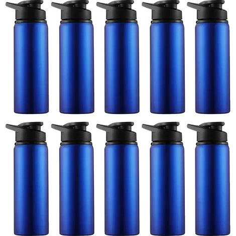 Botella de agua de acero inoxidable resistente, ideal para actividades al aire libre, 600 ml, azul, paquete de 10 unidades. (1/2)