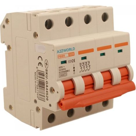 MCB Interruttore Magnetotermico Automatico Curva D 4P 4M 10000A D20A AC 400V IP20 IEC60898-1 PB8H