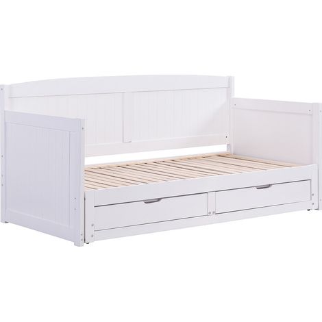 Letto divano a scomparsa 90x190 o 180x190cm Con rete a doghe a pettine e cassetti Pino e MDF Bianco - DINIVA (1/4)