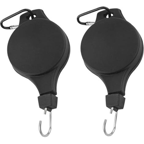 BRAVIX Lot de 2 poulies rétractables pour plantes - Crochets de suspension réglables - Poulie à suspendre ou paniers de jardin - Pots et mangeoire à oiseaux (noir)