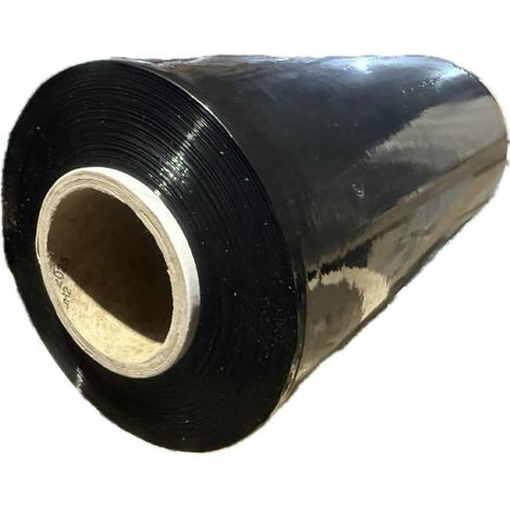 Stretchfolie, 1,7 kg netto, 25 cm Stretch, schwarz, stark gerollt, Mini-Rappe