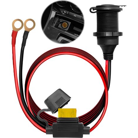 Car Cigarette Lighter Socket 12V/24V Car Plug High Power Fixe Fixed Cigarette Lighter Adapter Waterproof 13AWG Fused Extension Cable 1 M 2.5mm² Cable 20A with Eyelet Terminals for Vehicle Tractor Boat
