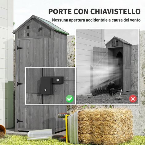 Abri bois étanche gris 77x54x179cm pour rangement outils jardin