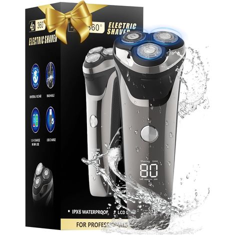 Rasoir électrique pour homme avec écran LCD, tête de rasage 4D, étanche IPX7 pour un rasage sur peau sèche ou humide, rasoir à barbe rechargeable par USB avec tondeuse rétractable, rasoir sans fil (ar (1/5)