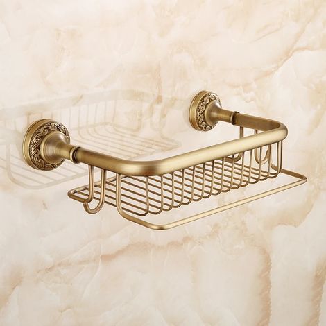 (B 35 cm) Panier à savon mural en laiton bronze antique, étagère de douche, porte-shampoing, étagère de rangement (1/5)