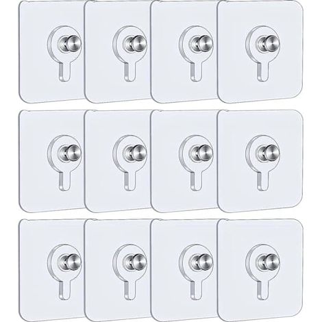 Filiyano-Crochets adhésifs pour tableaux avec vis amovibles, crochets muraux transparents sans perçage pour la maison et le bureau, lot de 12, 5,5 x 5 (1/4)