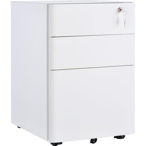 Armoire à dossiers mobile avec 3 tiroirs armoire de bureau blanc acier 39x48x59cm (1/5)