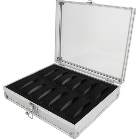 Boîte de rangement rectangulaire en aluminium à 12 compartiments pour montres et bijoux, avec côtés en suédine, idéale pour la maison. (1/5)