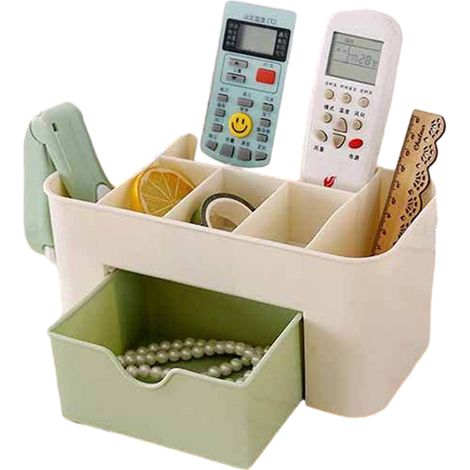 Rangement maquillage sur plan de travail : 1 tiroir + 6 zones de rangement pour pinceaux, vernis, crèmes et rouges à lèvres