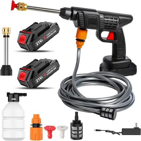 21V kabellose Hochdruck-Wasser pistole 50bar kabelloser Schaum produzieren 50bar Auto wasch pistole für Auto-Hausgarten-Werkzeug maschine, mit 2 Batterien