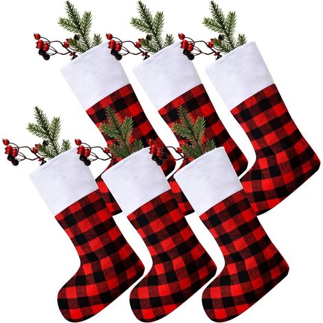 Calcetines Navidad - Cuadros Clásicos - Para Colgar en Chimenea o Puerta - Flanela - 6 Unidades (1/5)