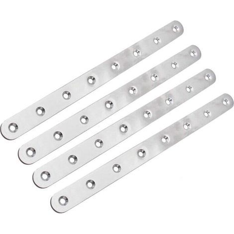 Stainless Steel Assembly Brackets, 4 Pieces, Heavy Duty Flat Angle Brackets for Repair, Connection, and Fixing Furniture, 244x19x2.5mm (1/4)