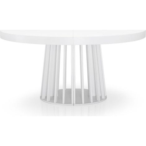 Paris Prix – Table extensible ovale blanche 150-300cm – 14 couverts – MDF – 3 rallonges de 50cm – Pieds centraux – Montage facile (1/3)