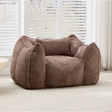 Fauteuil pouf 123x97x73 cm kaki, sans montage, fausse fourrure MEUBLIV (1/5)