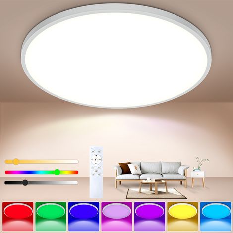 Plafonnier LED RGB rond,Luminaire,Plafonnier d'intérieur I Panneau LED ultraplat I Changement de couleur I Plafonnier RGBW à intensité variable I Éclairage indirect I Télécommande (1/5)