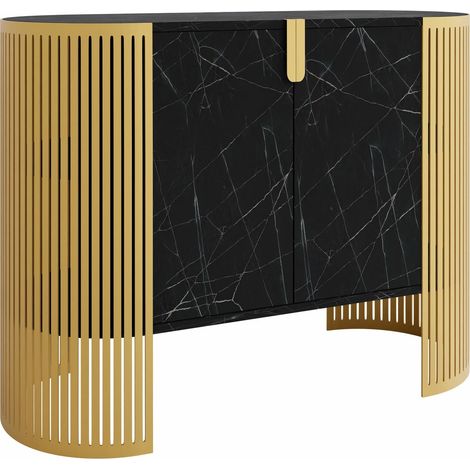 Aparador Civer II, Dorado + Mármol negro, 90x120cm, Número de puertas: 040cm, Metal, Aglomerado laminado