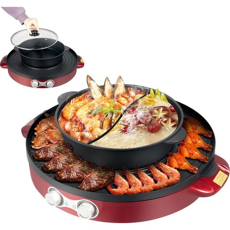 HAUTOUR Barbecue coréen Hot Pot Electrique Appareil Fondue Chinoise et Barbecue Coréen électrique de Table 220V 2200W 2 en 1 Chauffage Haute Efficacité Contrôle de Température pour 2 à 8 personnes (1/5)