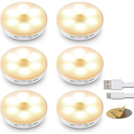 Lampe Detecteur de Mouvement Interieur, Veilleuse Enfant Rechargeable,3 Modes (Auto/On/Off),LED Escalier Detecteur de Mouvement pile,Lampe LED Sans Fil Automatique(6-Packs Jaune) (1/5)