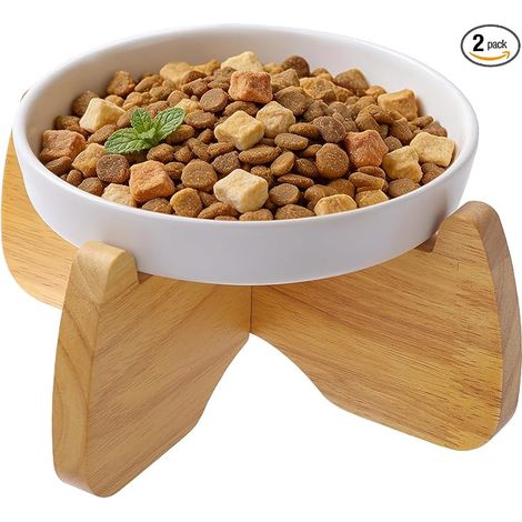 Gamelle Céramique 16 cm Chats avec Support Bols Peu Profonds pour Croquettes et Pâtée pour Croquettes et Pâtée Lavable au Lave-Vaisselle (1/5)
