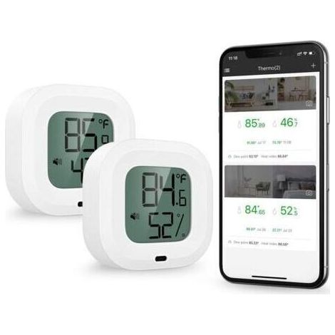 Pair Hygromètre à Thermomètre Bluetooth 5.0, 2pcs Contrôle App sans Fil Mètre de Moniteur d'Humidité Température Précis, Capteur Moniteur avec Ecran, Bouton, Alertes Funtion pour iOS/Android (1/5)