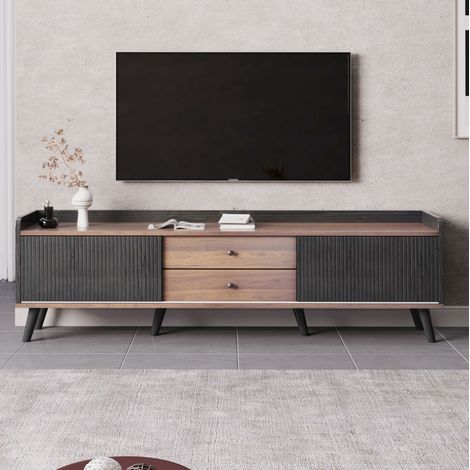 Mueble TV 2 Cajones, Mesa TV Baja 2 Puertas Correderas, H58/L160/P40 Cm (1/5)
