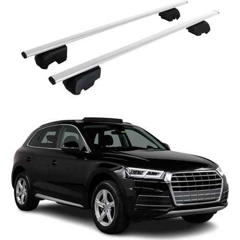 OMAC Barres de toit pour Audi Q5 FY 2017-2025 – City Crash tested – ISO PAS 11154:2006 – Antivol inclus – Charge max 75 kg – 2 barres Argent (1/4)