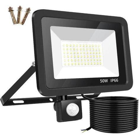 50W Projecteur LED Détecteur de Mouvement 5000LM 6000K Blanc Froid IP66 Etanche Avec 2M Cable Projecteur LED de Sécurité (1/4)