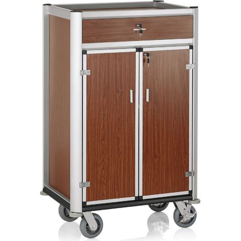 Chariot minibar 85 x 60 x 135 cm portes verrouillables aspect bois foncé aluminium MDF - Was Germany (1/2)