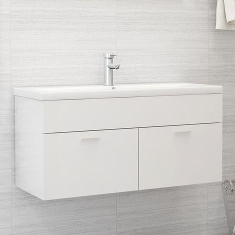 Mobile Sottolavabo, Armadietto da Bagno, Mobiletto da Bagno moderno Bianco Lucido 100x38,5x46 cm in Truciolato KWI3600 BonneVie (1/5)