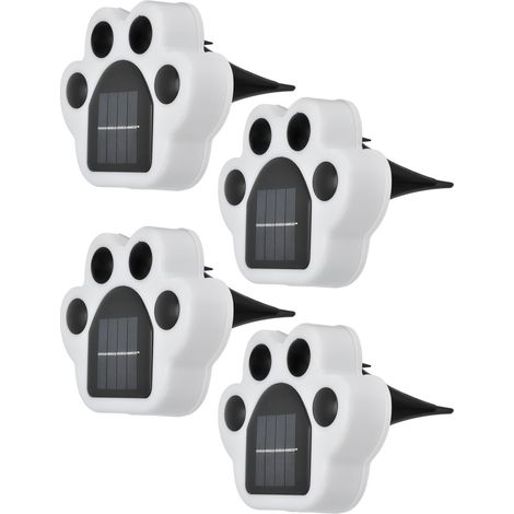 Lot de 4 lampes solaires LED en forme de patte, à enterrer avec prise de terre, pour cour, jardin, pelouse et aménagement paysager (lumière blanche). (1/5)