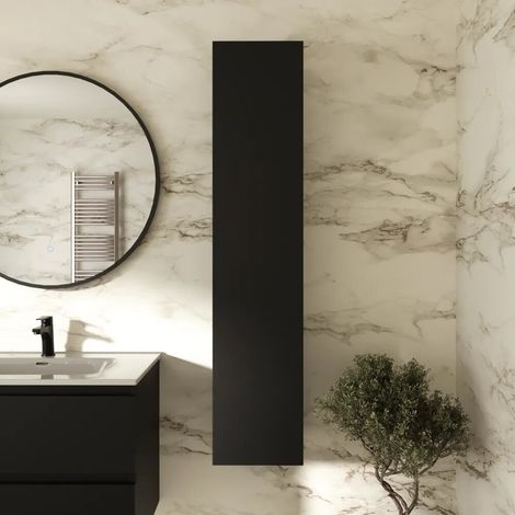 Colonne de salle de bain suspendue 140x30cm noir mat ouverture push pull réversible Hexa (1/4)