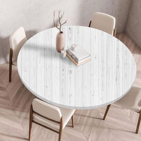 Nappe ronde avec élastique, pliée, imprimée en 3D, lavable, pour une utilisation intérieure et extérieure, idéale pour la cuisine, la salle à manger, les tables de pique-nique, 60 cm, blanche (1/5)
