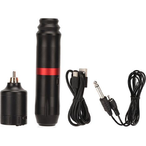 Machine à tatouer rotative sans fil avec alimentation 1300mAh, cordon clip et connecteur RCA - Kit complet stylo tatouage noir (1/5)