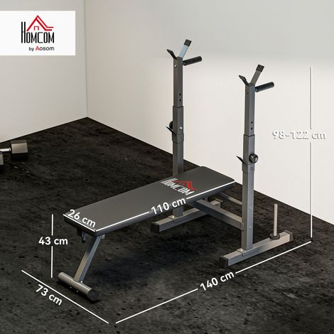 Banco de pesas, 8 posiciones, plegable, base de acero, acolchado, piel sintética, 98-122 cm de alto x 140 cm de largo x 73 cm de ancho, negro/gris (1/5)