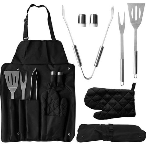 Ensemble barbecue 7 pièces avec tablier en acier inoxydable et accessoires de cuisson. - AquaForge (1/4)