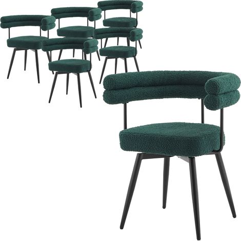 ML-Design Set di 6 Sedie da Sala da Pranzo Girevoli a 360° in Tessuto Teddy Verde Scuro, Poltrone da Soggiorno con Braccioli e Schienale Imbottito, Sedili Moderni Ergonomici con Gambe in Metallo